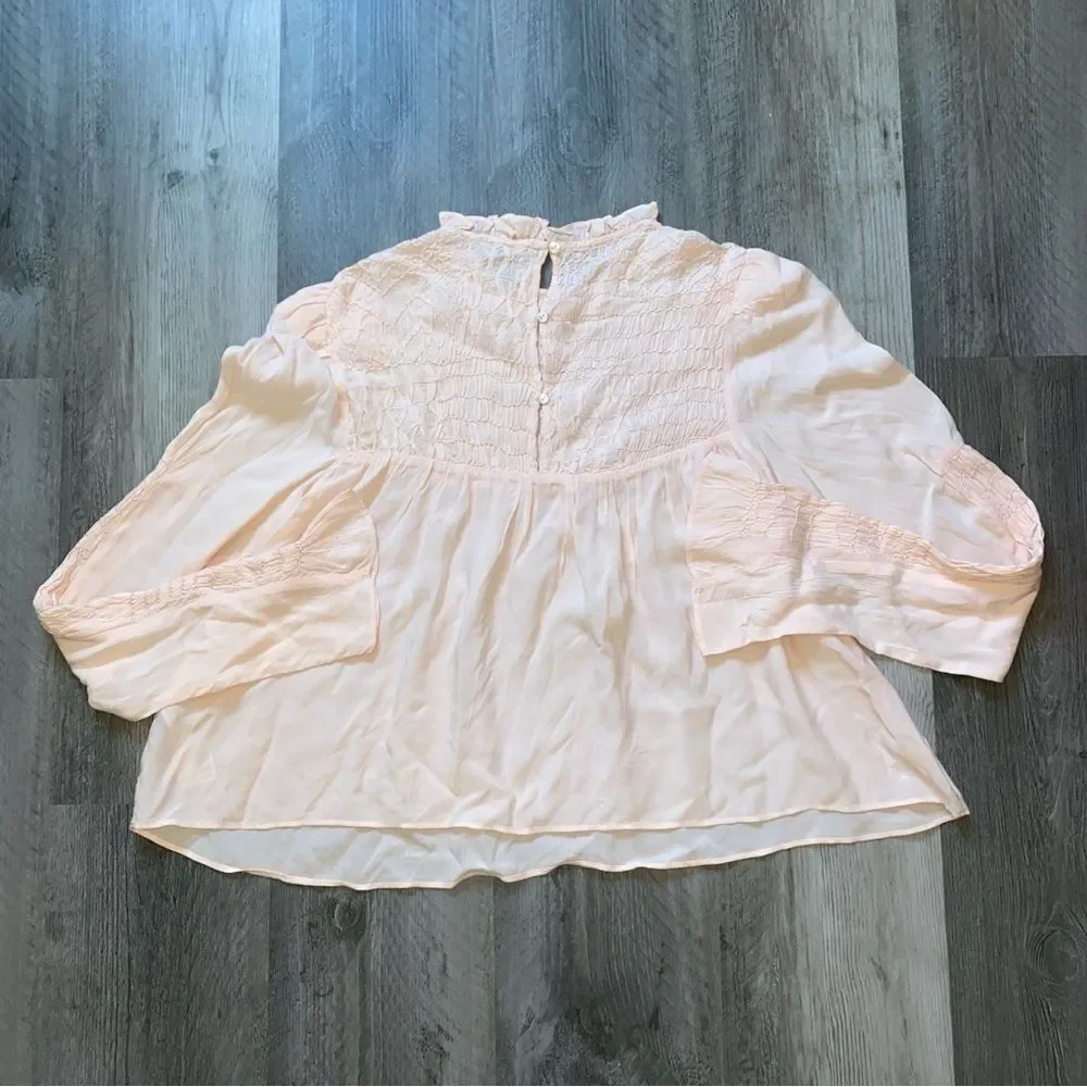Free People Ruffle Blouse Pink Feminine XS Flowy Romantic